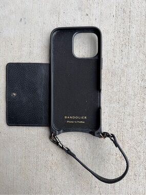 Bandolier Black Leather iPhone 16 Pro Max Crossbody Case with Strap